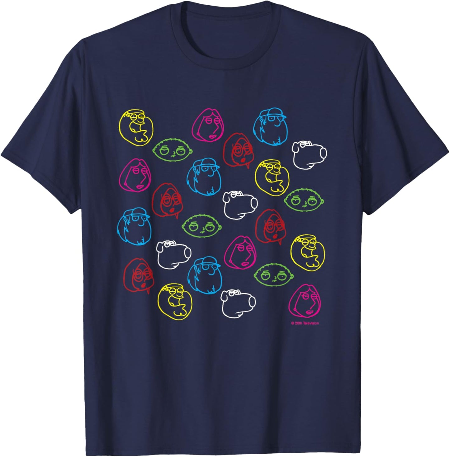 Family Guy Peter Lois Meg Stewie Brian Chris Neon Faces T-Shirt - T-Shirt | Navy