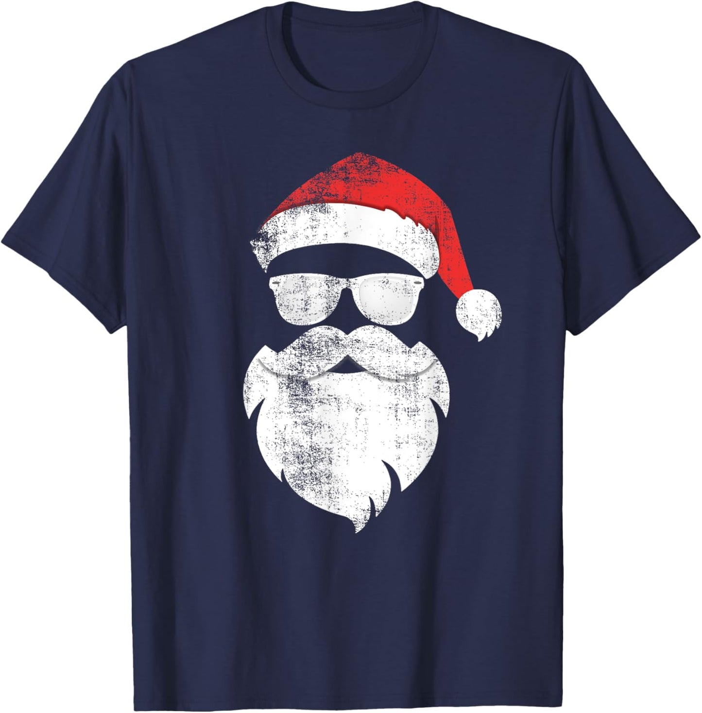 Funny Hipster Santa Face with Hat Beard & Glasses Christmas T-Shirt - T-Shirt | Navy