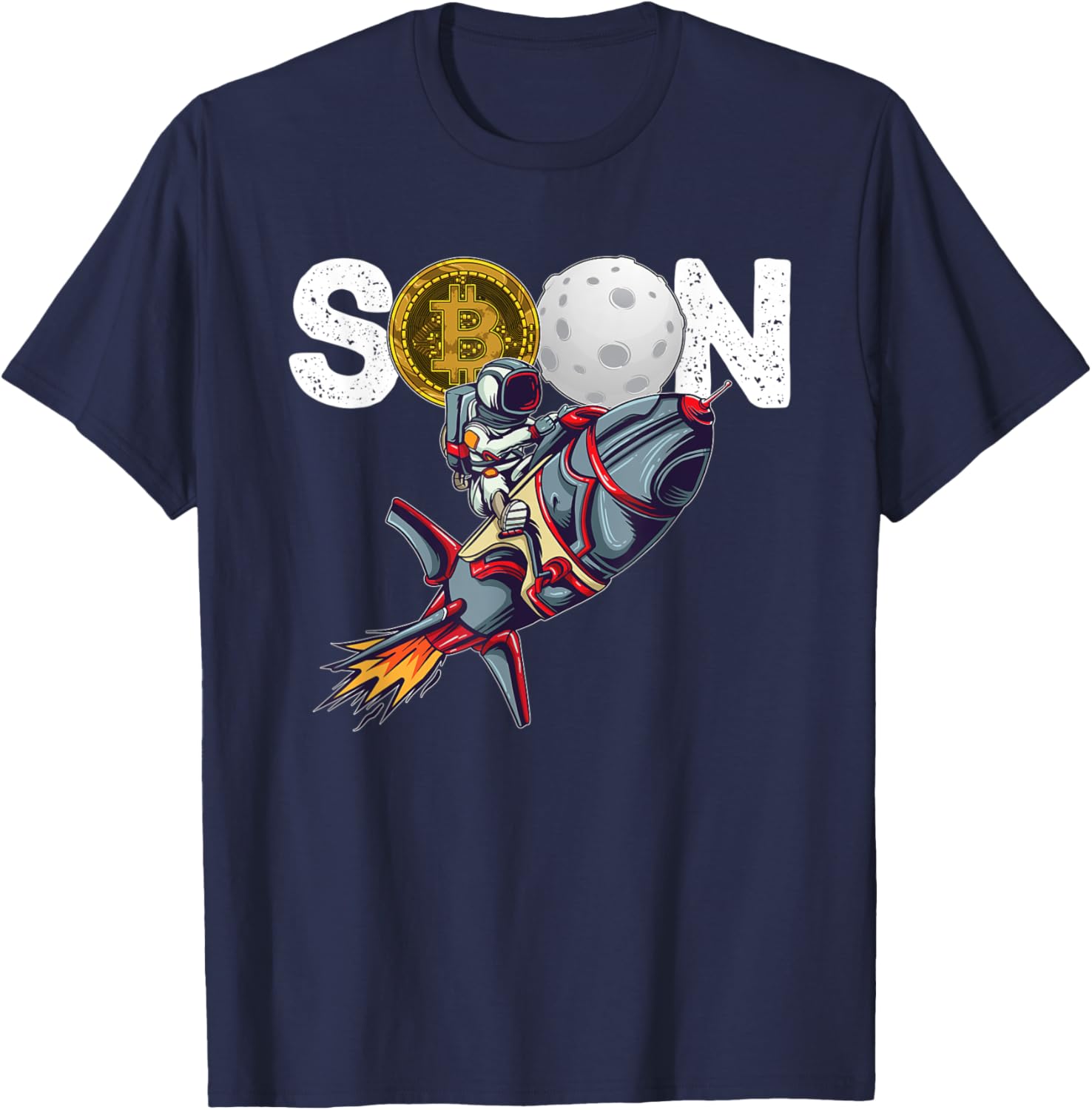 Bitcoin "SOON" To Moon Cryptocurrency HODL Funny Crypto T-Shirt - T-Shirt | Navy