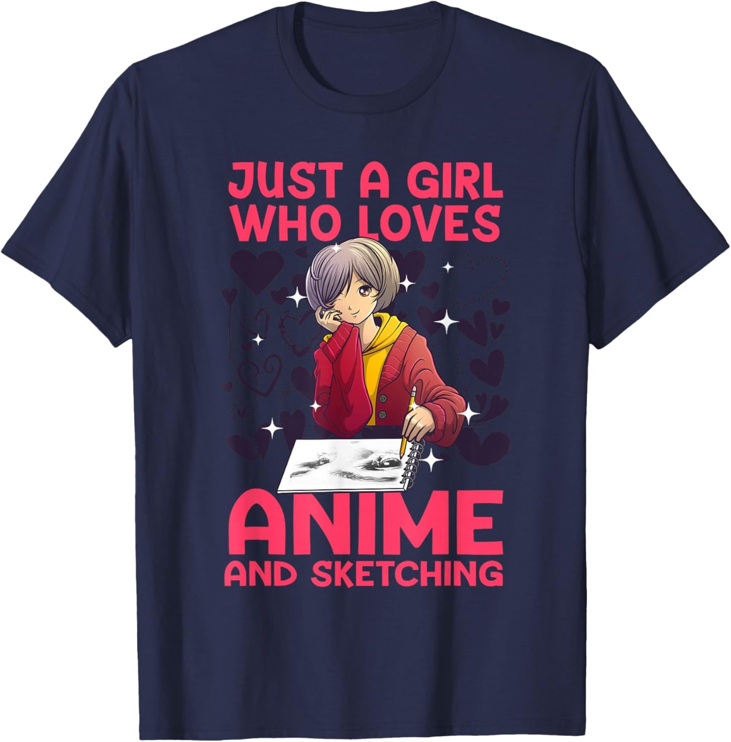 Anime Art Teen Girl Anime Merch Sketch Anime Lover T-Shirt - T-Shirt | Navy