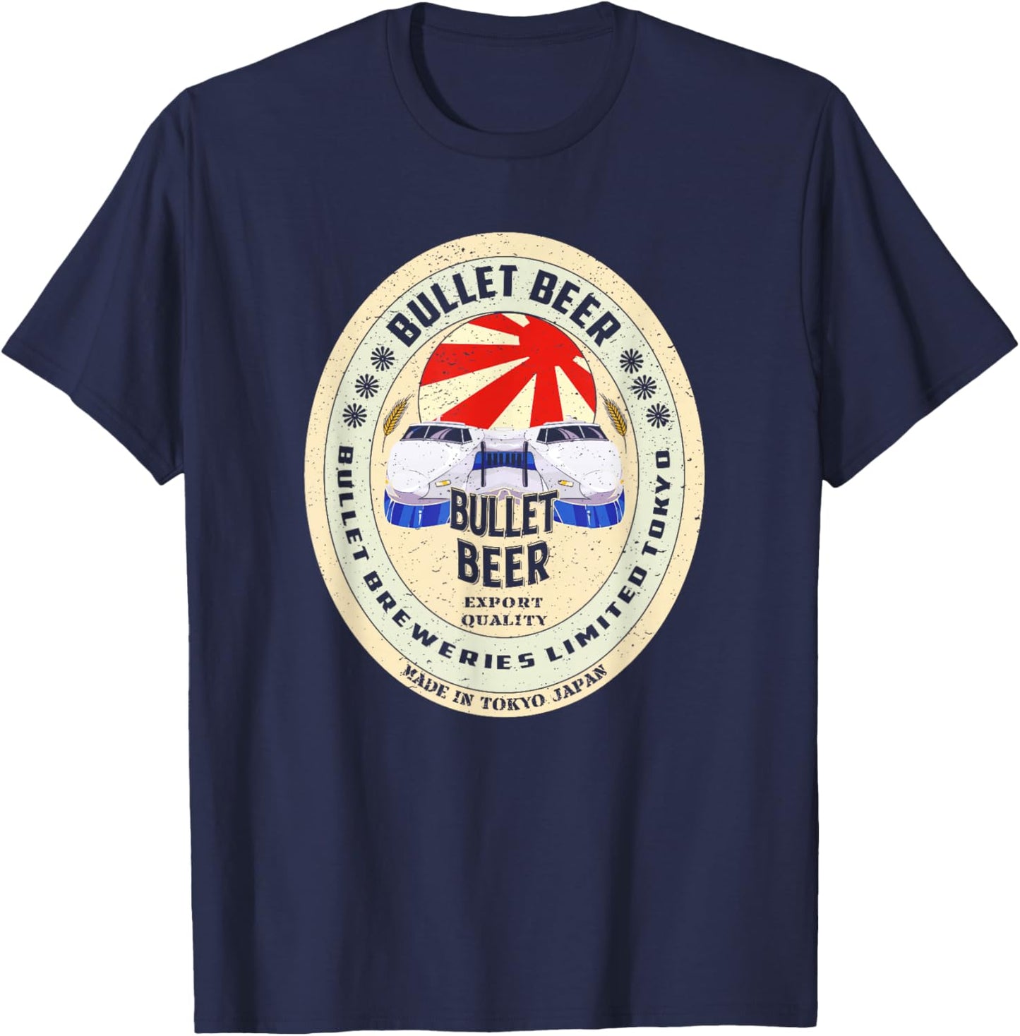 Bullet Train Shinkansen Beer Tokyo Japan T-Shirt - T-Shirt | Navy