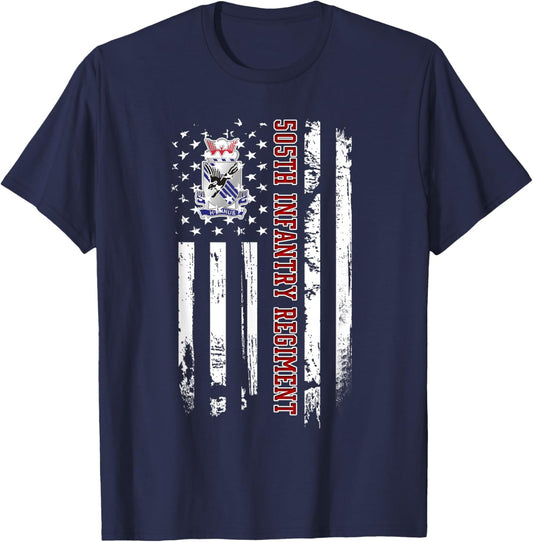 505th Infantry Regiment Veteran USA Flag Veterans Day Xmas T-Shirt - T-Shirt | Navy