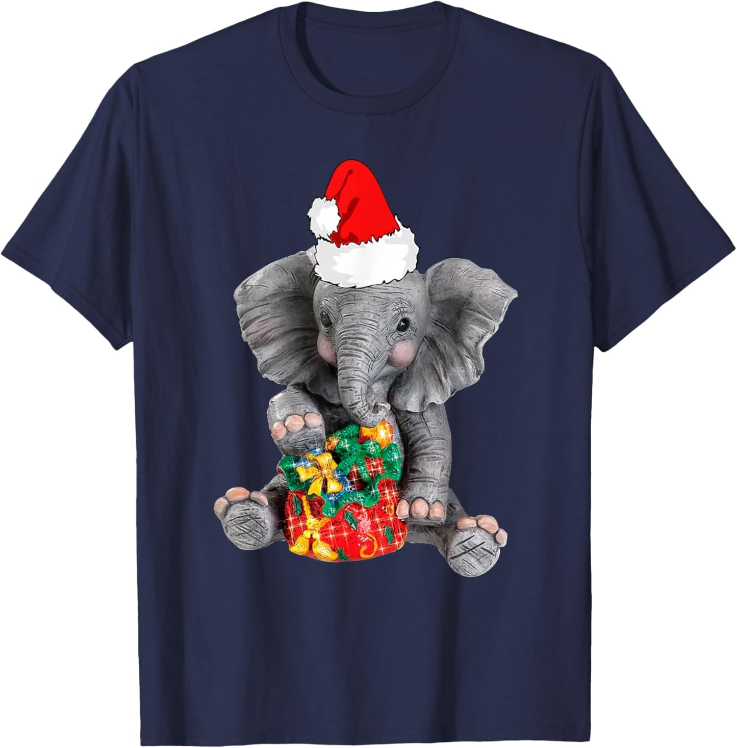 Christmas Elephant Pajamas Elephant In Santa Hat Women KIds T-Shirt - T-Shirt | Navy