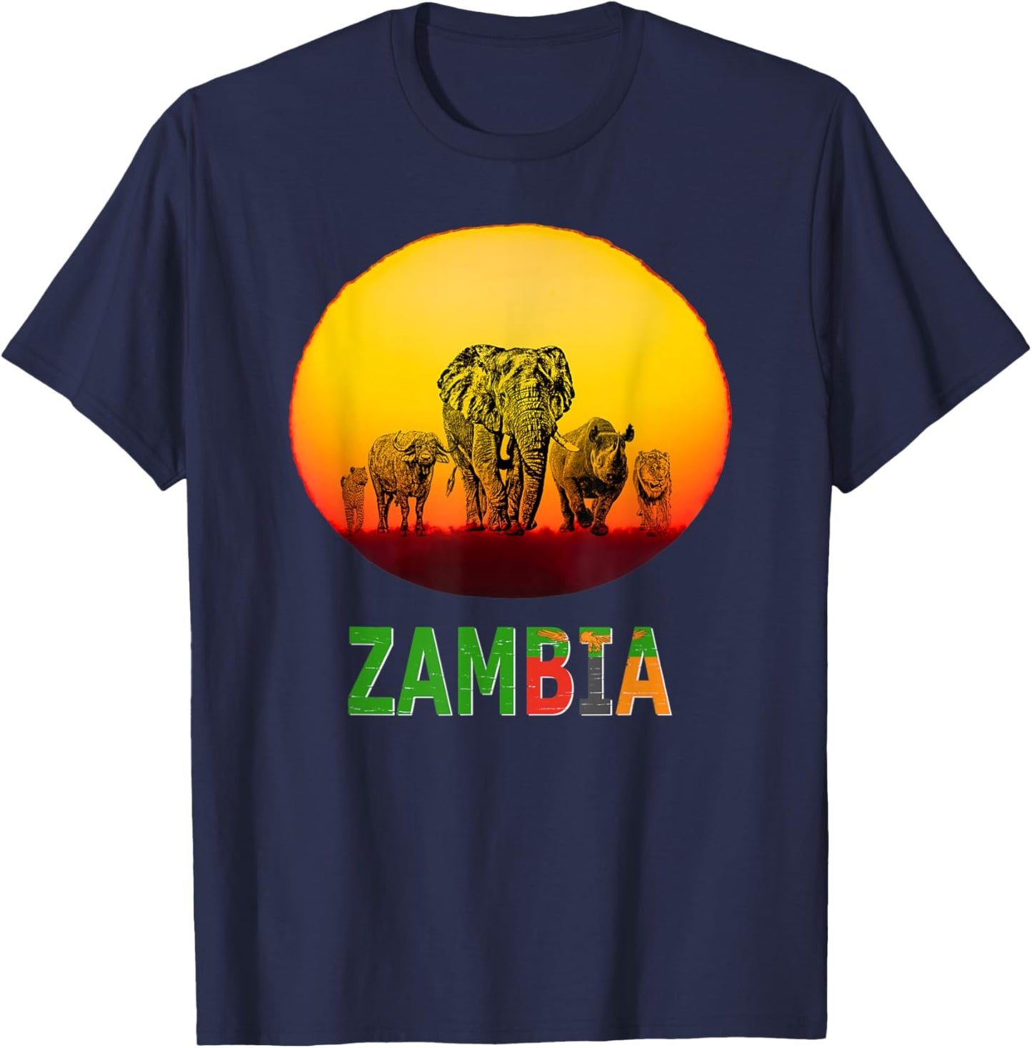 Big Five at Sunset Zambia Pride T-Shirt - T-Shirt | Navy