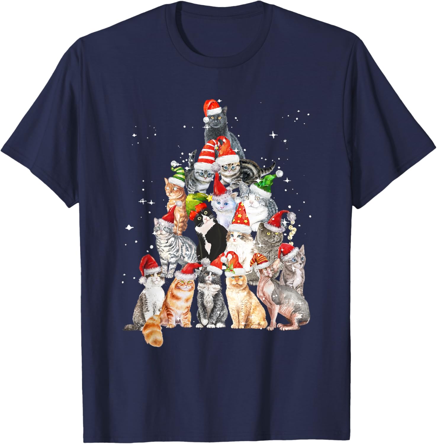 Cats For Everybody Christmas Cats Xmas Meow Christmas T-Shirt - T-Shirt | Navy