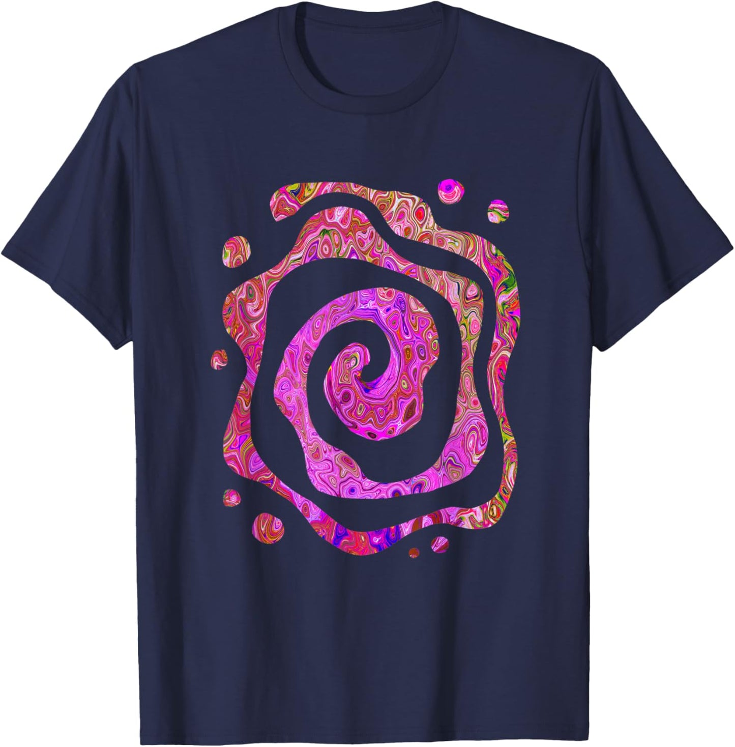 Colorful Hot Pink Abstract Marbled Retro Swirl T-Shirt - T-Shirt | Navy
