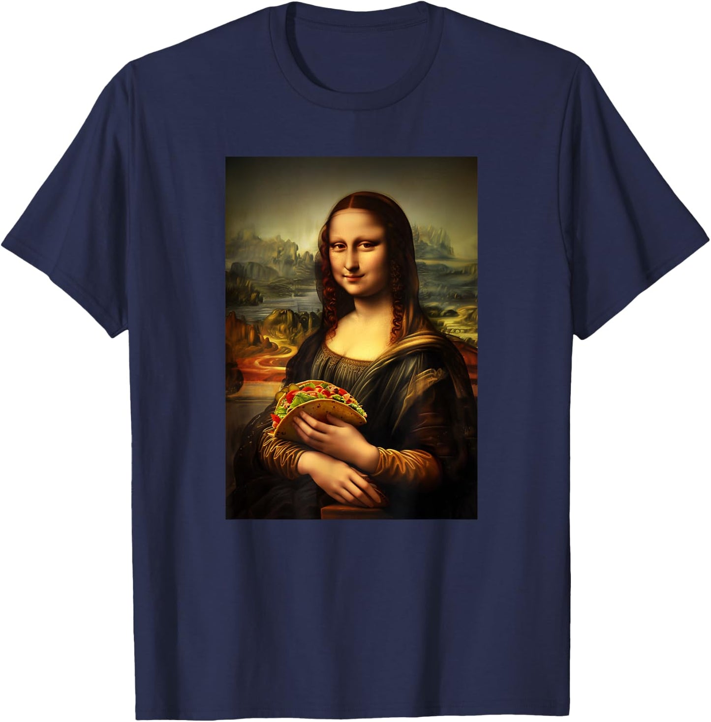 Funny Tacos Mona Lisa Painting Art Mom Dad T-Shirt - T-Shirt | Navy