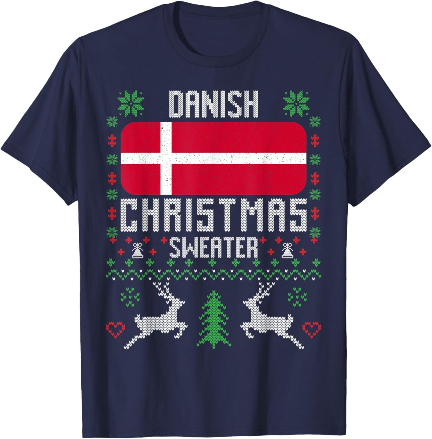 Denmark Flag Danish Christmas Sweater T-Shirt - T-Shirt | Navy