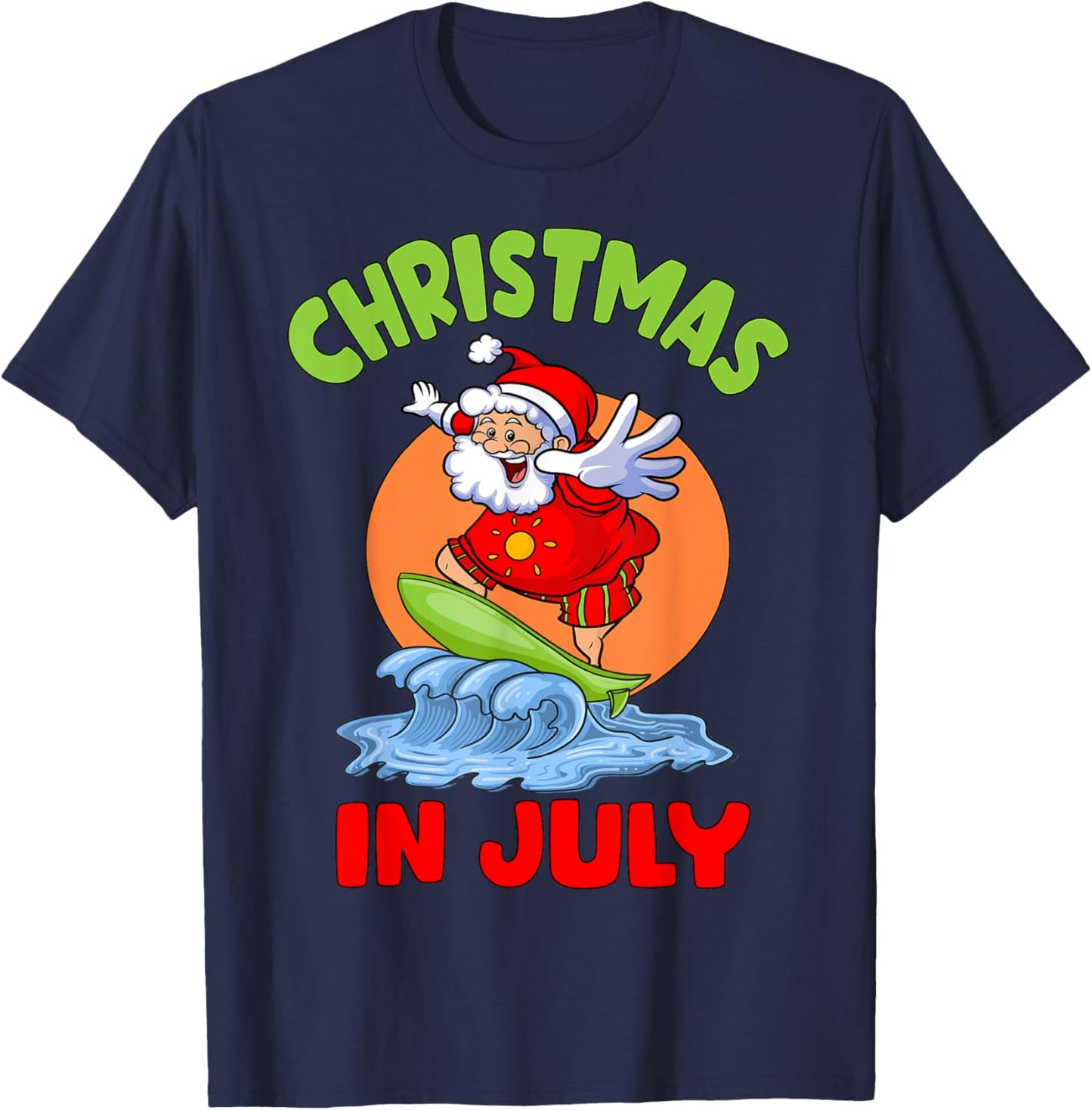 Christmas In July Santa Surfing Kids Toddler Hawaiian Party T-Shirt - T-Shirt | Navy