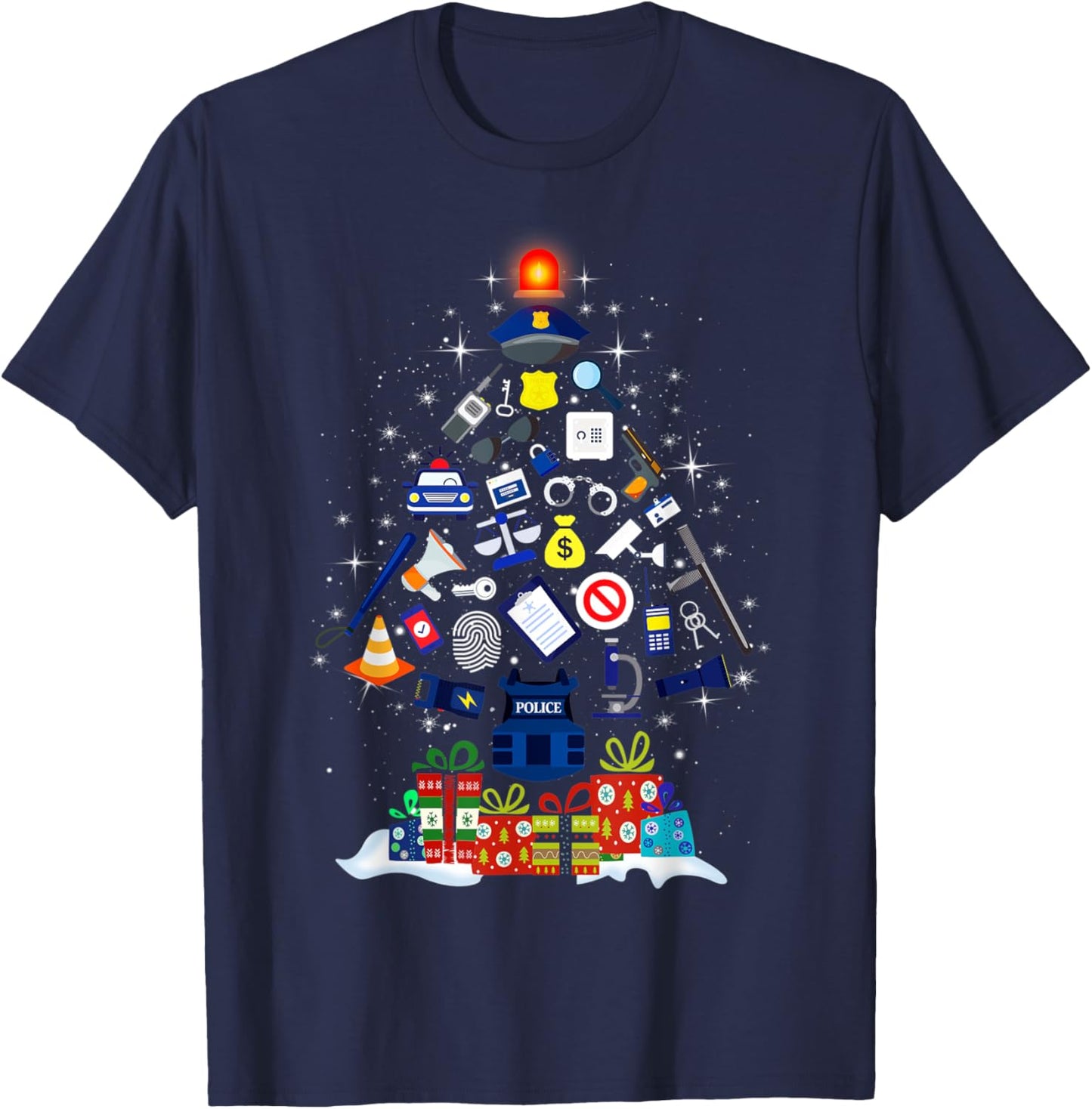 Christmas Tree Police Officer Military Policeman Men Women T-Shirt - T-Shirt | Navy