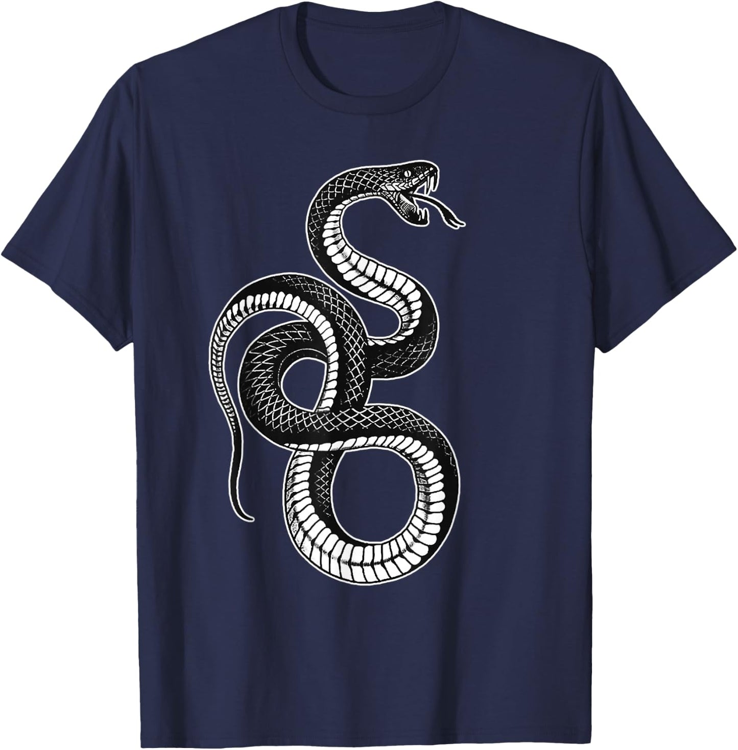 Snake x Serpent x Black Snake x Coil Blackwork T-Shirt - T-Shirt | Navy