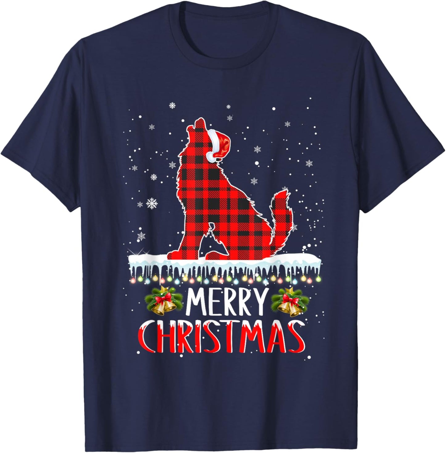 Wolf Christmas Merry Christmas Wolfs Dog Red Plaid T-Shirt - T-Shirt | Navy