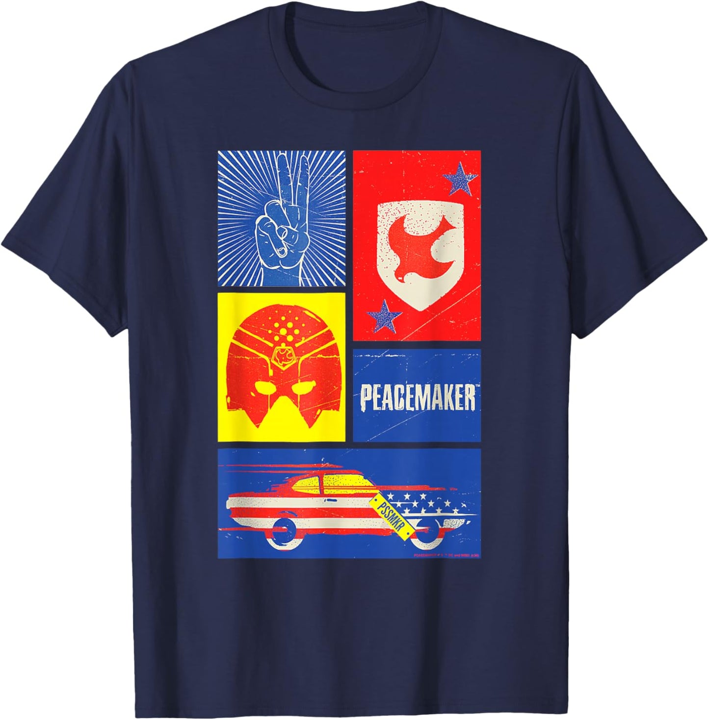 Peacemaker Sign, Shield, Helmet and Car T-Shirt - T-Shirt | Navy
