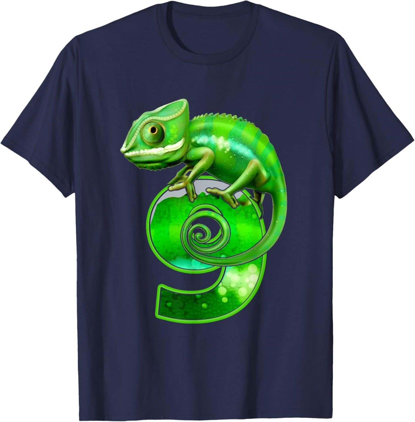 Kids 9 Years Old Lizard 9th Birthday Party Chameleon T-Shirt - T-Shirt | Navy
