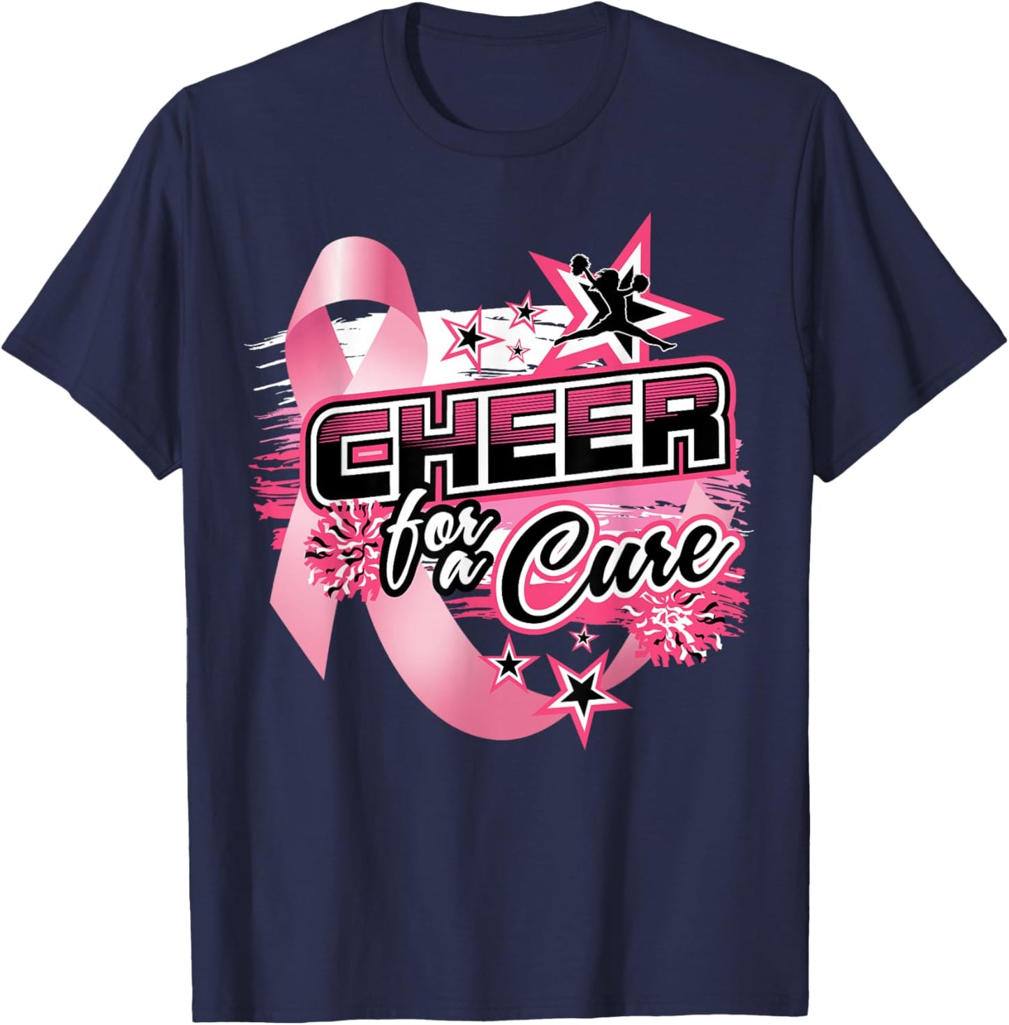 Cheer Breast Cancer Awareness Pink Ribbon Cheerleader T-Shirt - T-Shirt | Navy