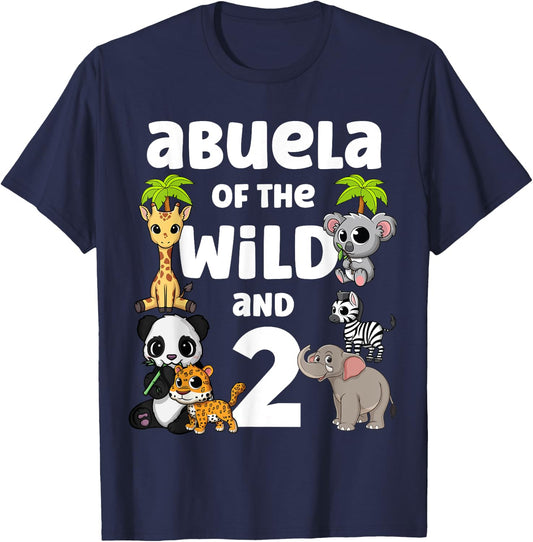 Abuela of the Wild and Two 2nd Zoo Birthday Safari Jungle T-Shirt - T-Shirt | Navy