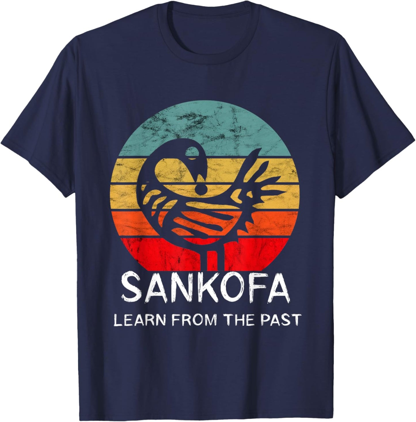 Sankofa Retro Vintage Learn From The Past African Bird T-Shirt - T-Shirt | Navy