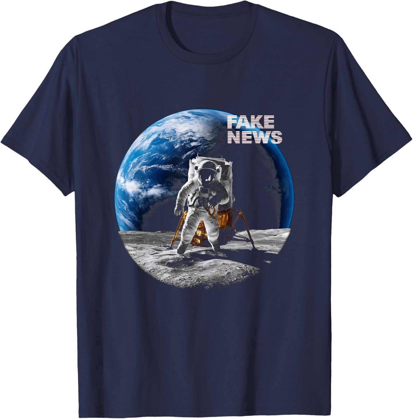 Moon Landing Fake News Vintage Moon Landing Conspiracy T-Shirt - T-Shirt | Navy