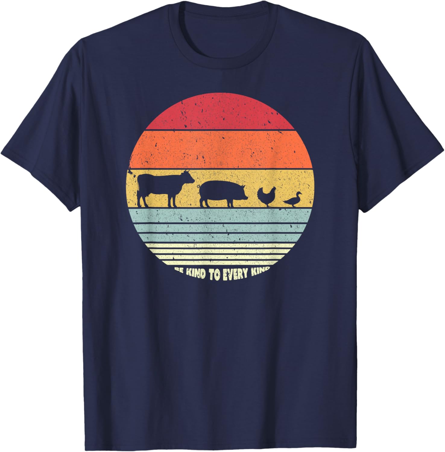 Be Kind To Every Kind T Shirt, Vegan Vegetarian Retro T-Shirt - T-Shirt | Navy