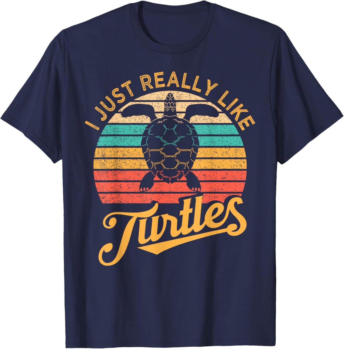 I Just Really Like Turtles Sea Turtle Lover Retro Style T-Shirt - T-Shirt | Navy