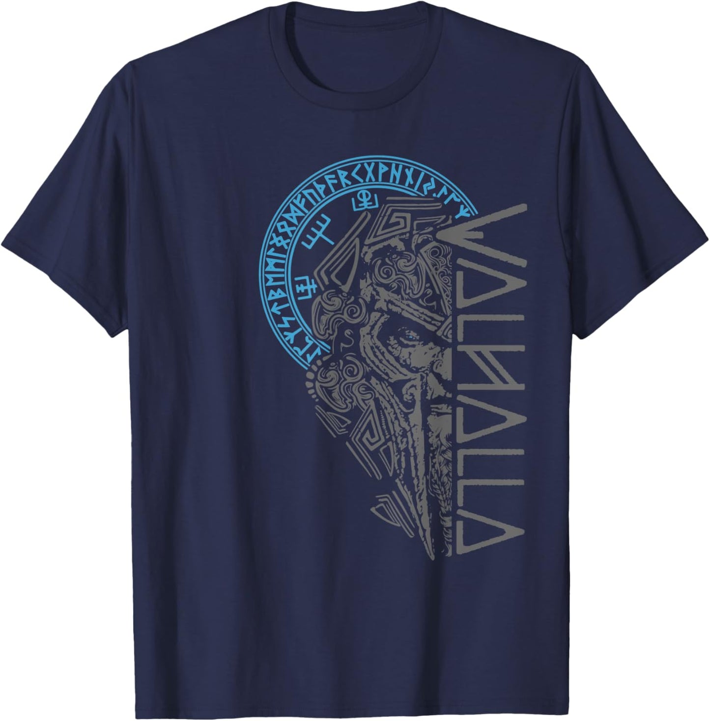 Valhalla Odin in Mask Runes Norse Compass Viking T-Shirt - T-Shirt | Navy