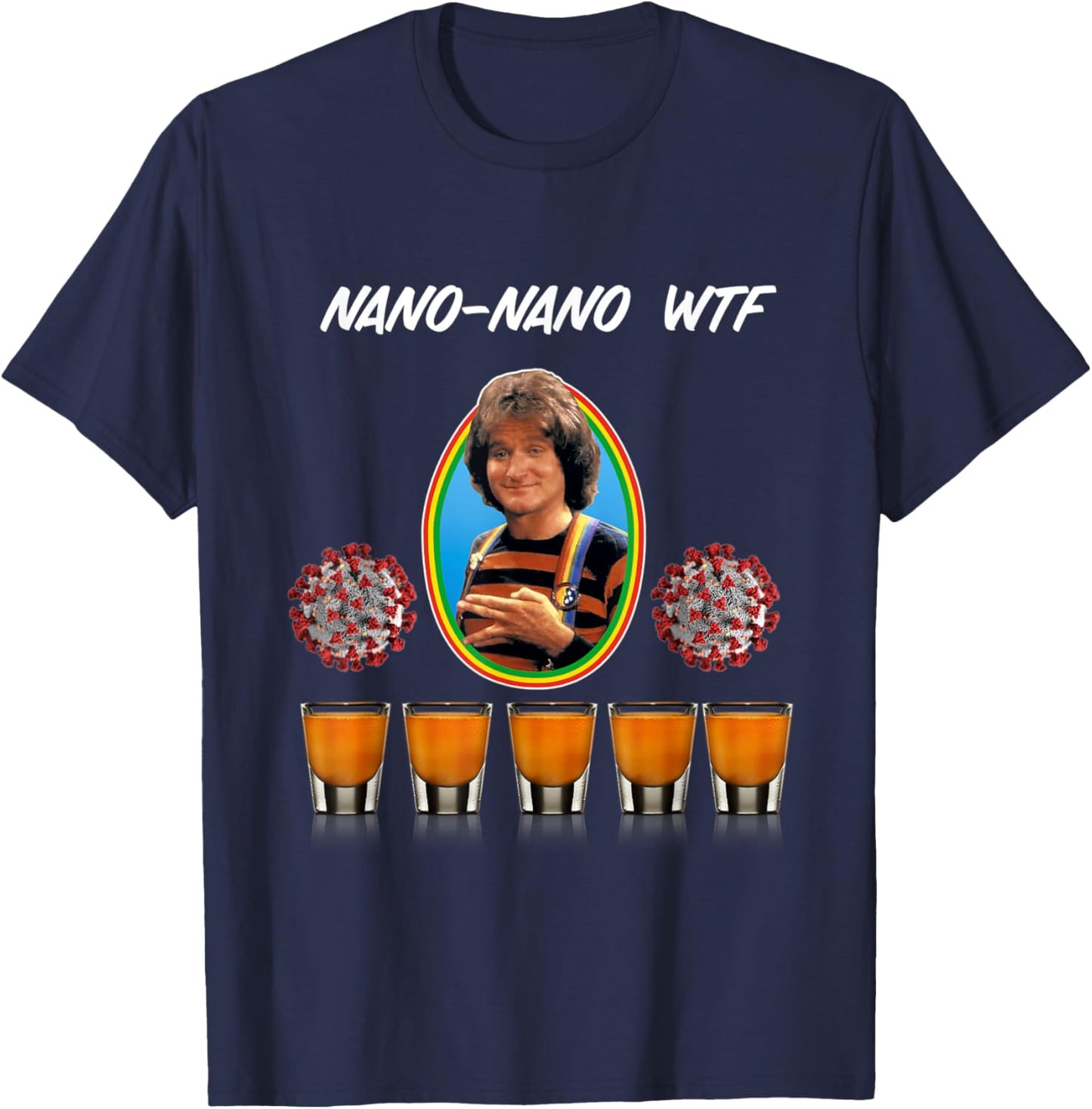 Funny Mork Drinking Shots 80s Mindy Sarcasm Novelty T-Shirt - T-Shirt | Navy