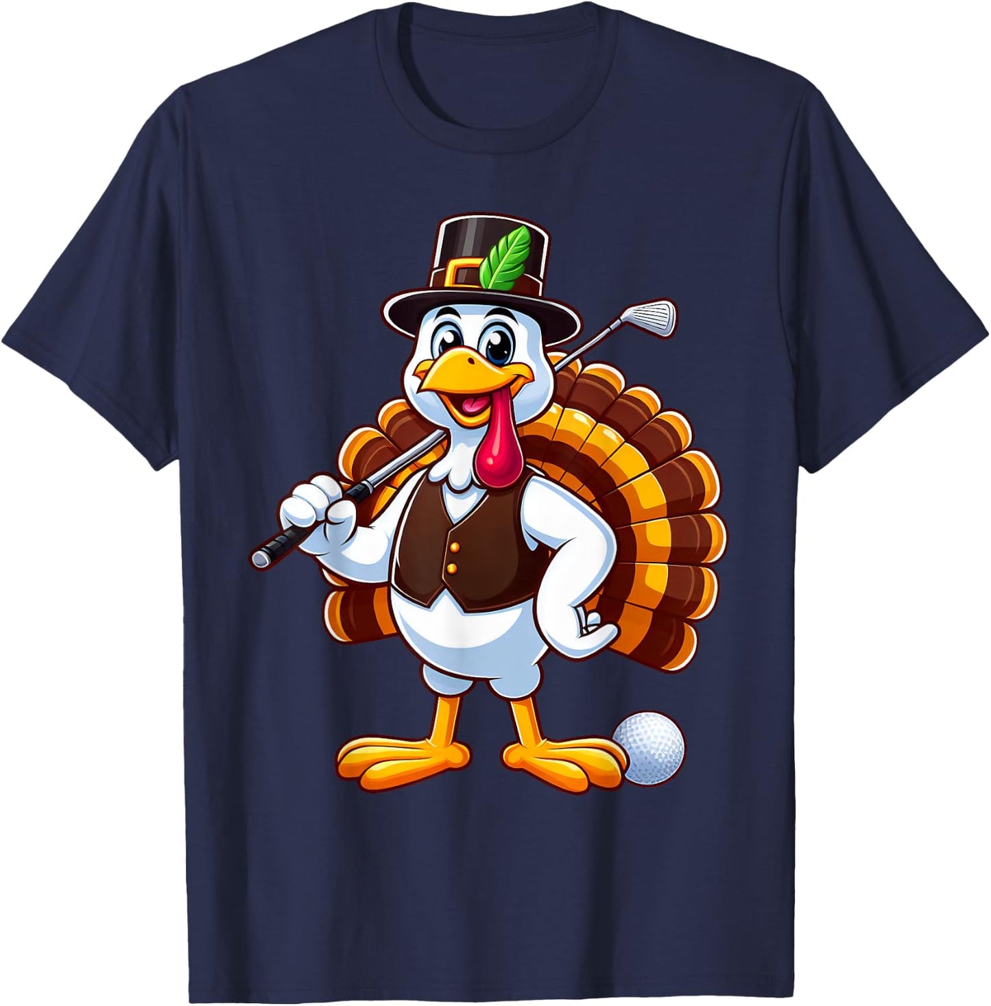 Cool Thanksgiving Golf Gobble Player Turkey Golf Men Women T-Shirt - T-Shirt | Navy