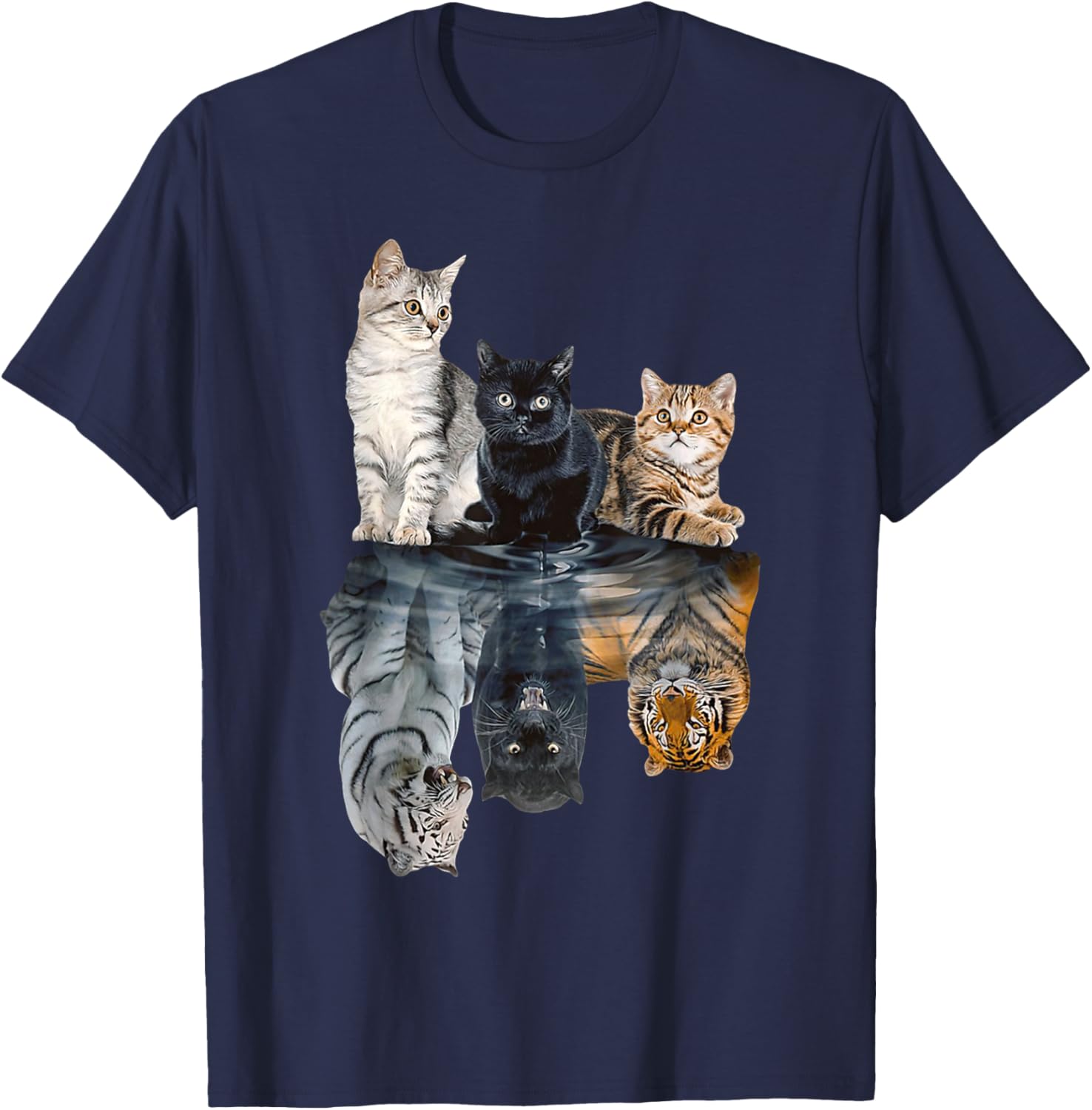 Cats Reflection Mirror Lion Cheetah Tiger Funny Cat Lover T-Shirt - T-Shirt | Navy