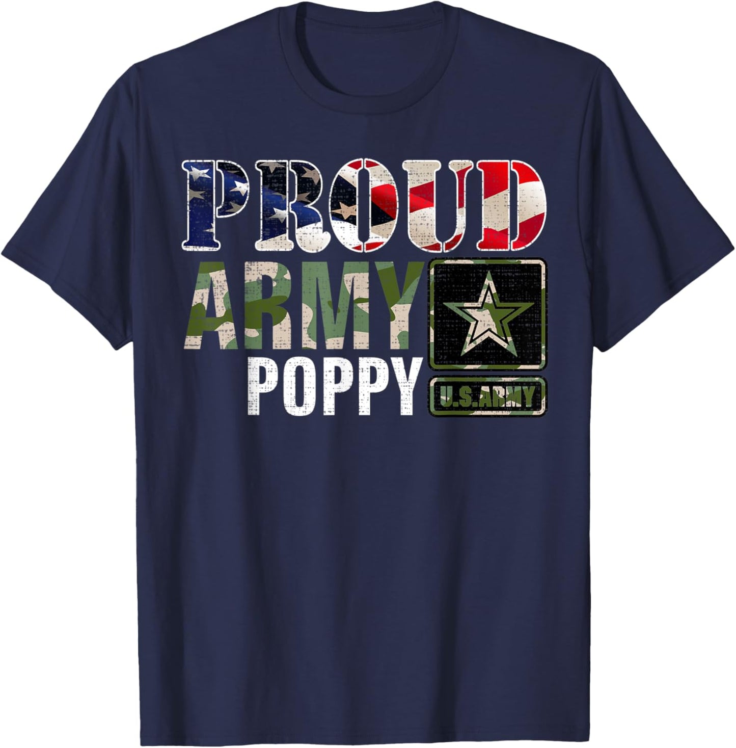 Vintage Proud Army Poppy Camo With American Flag Gift Kids Men T-Shirt - T-Shirt | Navy