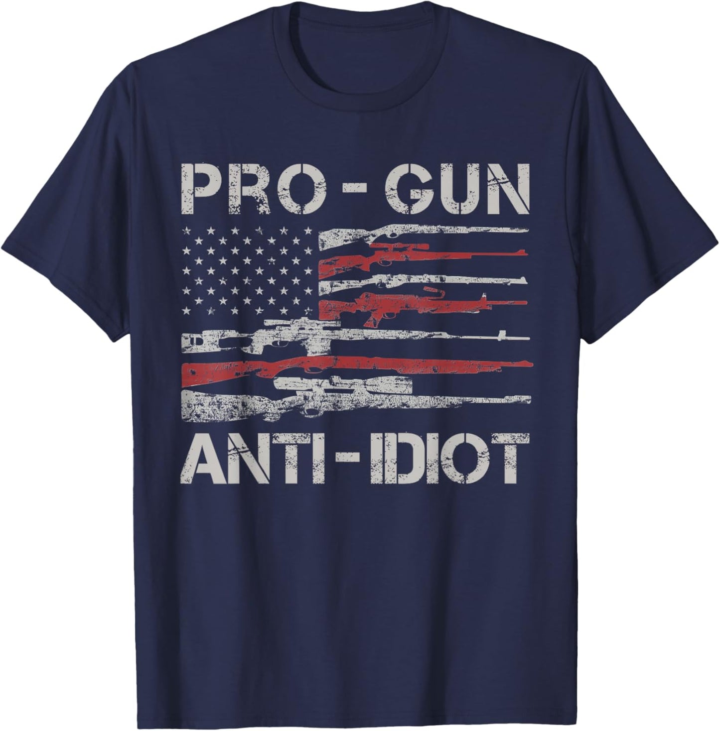 Pro Gun Anti Idiot Shirt Vintage USA Flag 2nd Amendment T-Shirt - T-Shirt | Navy