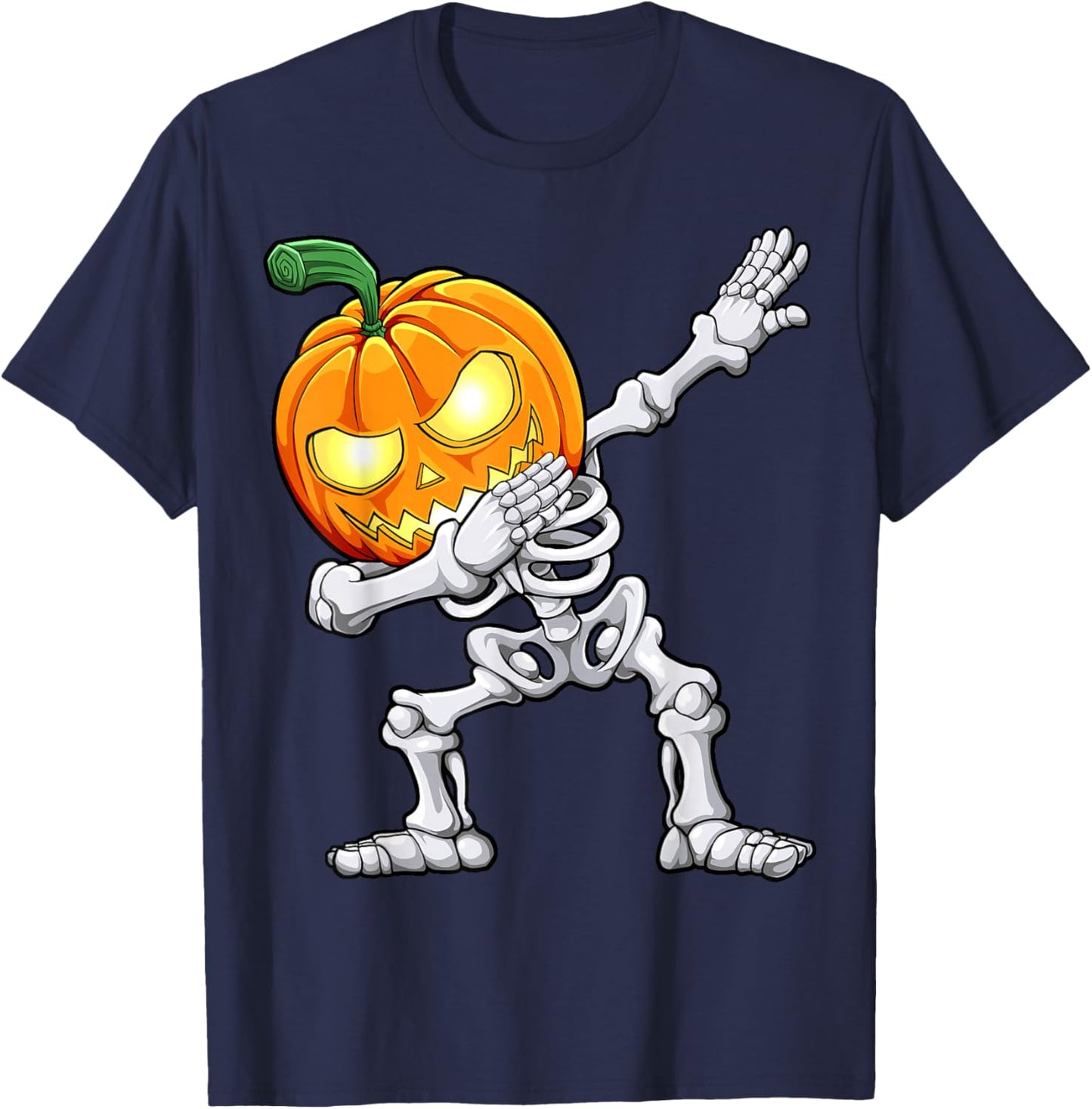 Halloween Boys Dabbing Skeleton Scary Pumpkin Jack O Lantern T-Shirt - T-Shirt | Navy