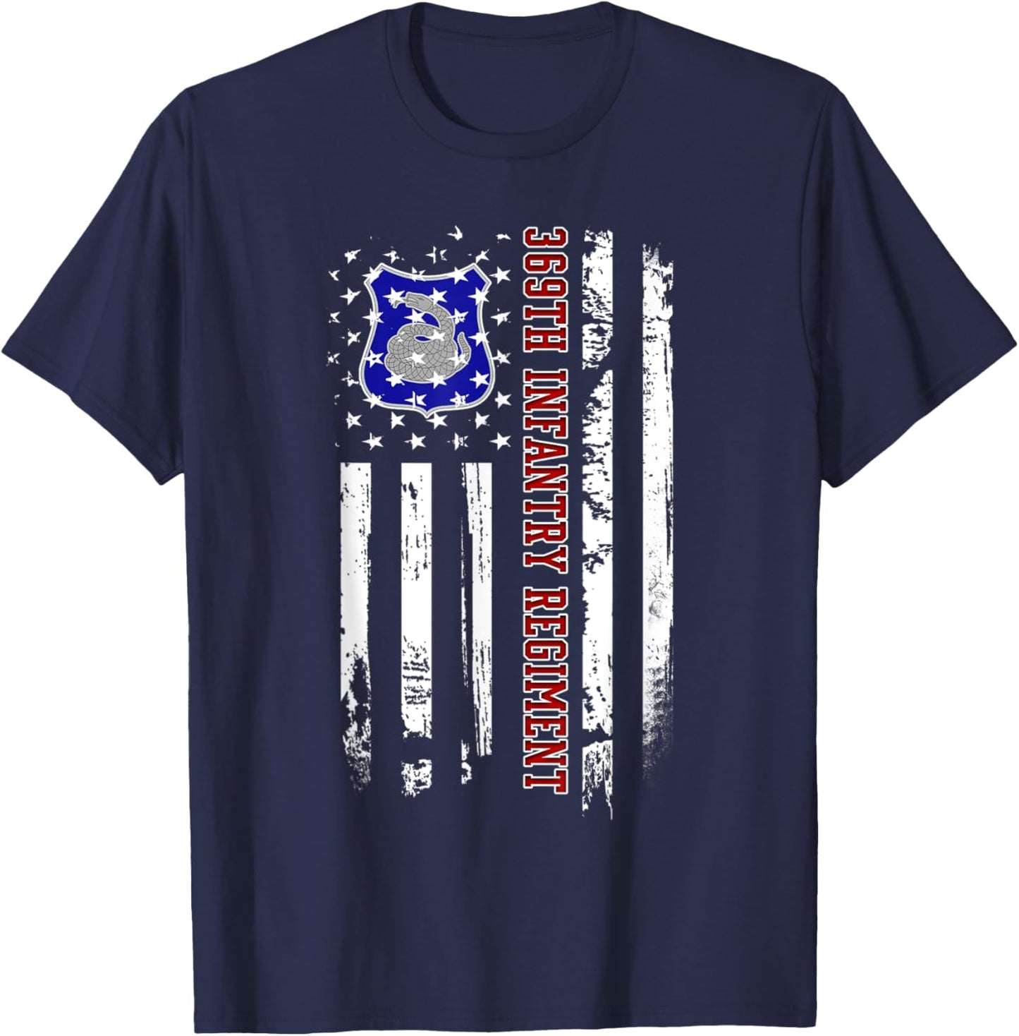 369th Infantry Regiment Veteran USA Flag Veterans Day Xmas T-Shirt - T-Shirt | Navy