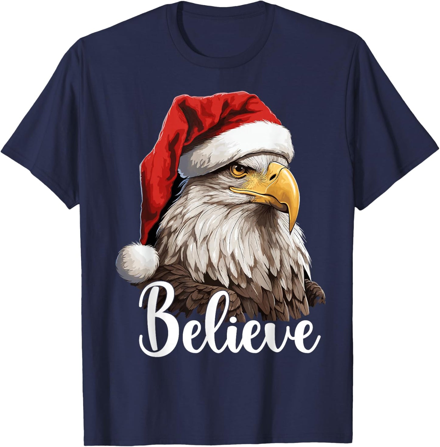 Patriotic Bald Eagle Christmas Santa Hat Believe Kids Men T-Shirt - T-Shirt | Navy