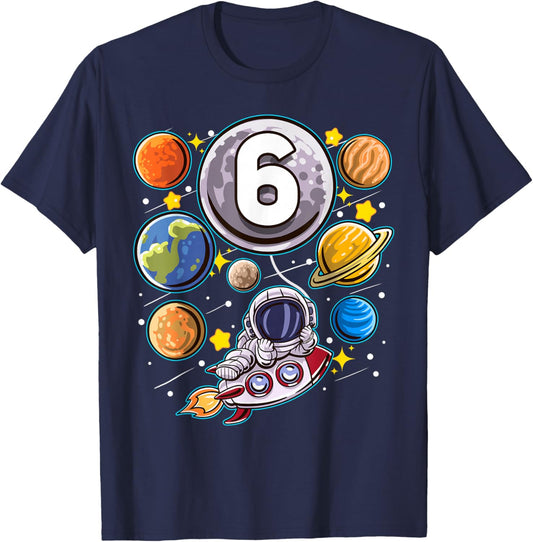 6 Year Old Birthday Astronaut 6th Space Boy Birthday T-Shirt - T-Shirt | Navy