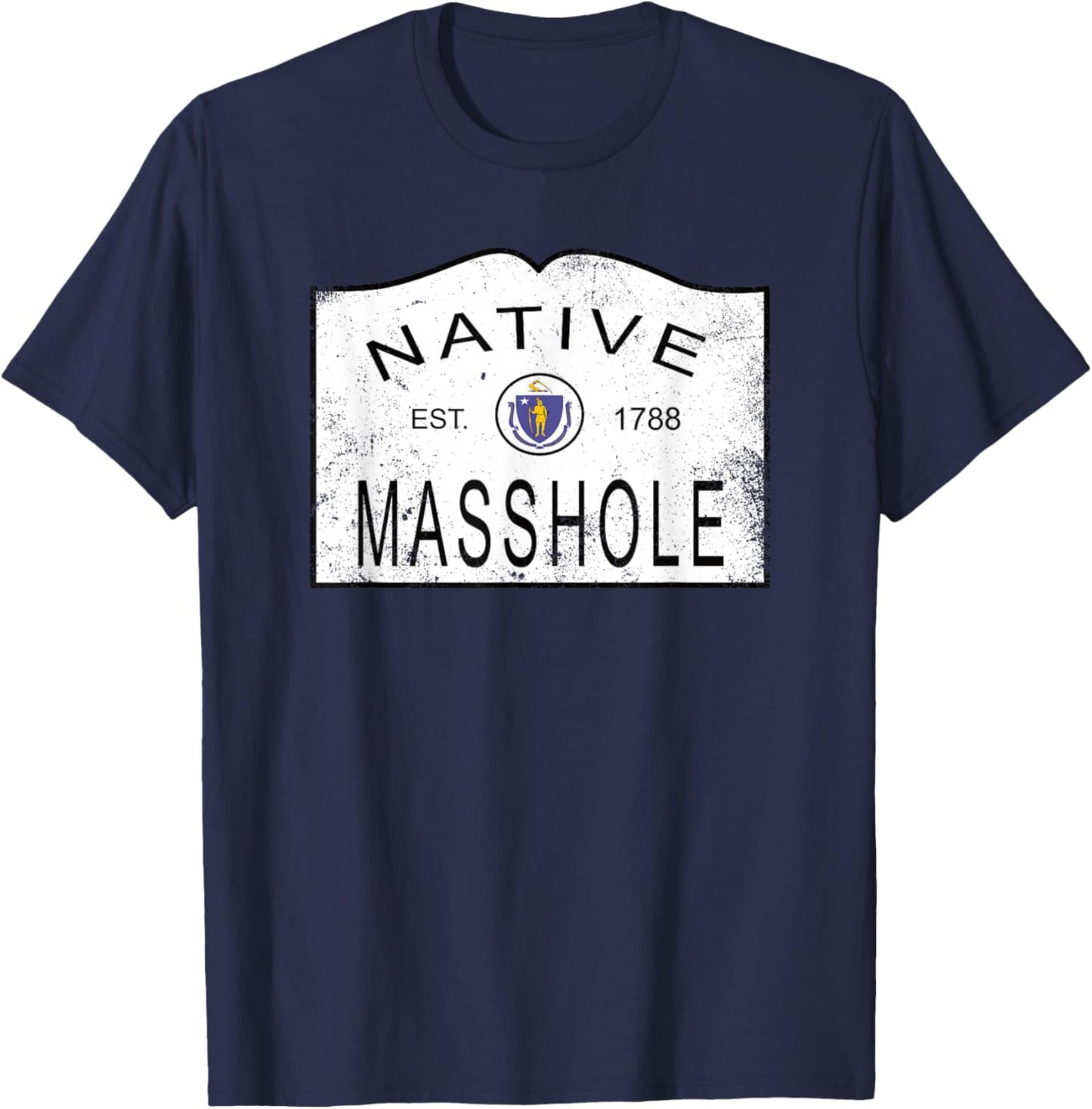 Native Masshole Massachusetts MA 1788 Vintage Distressed T-Shirt - T-Shirt | Navy