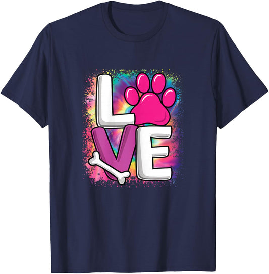 Cute Colorful Love Dog Paw Dog Puppy Lover Women Girls Kids T-Shirt - T-Shirt | Navy