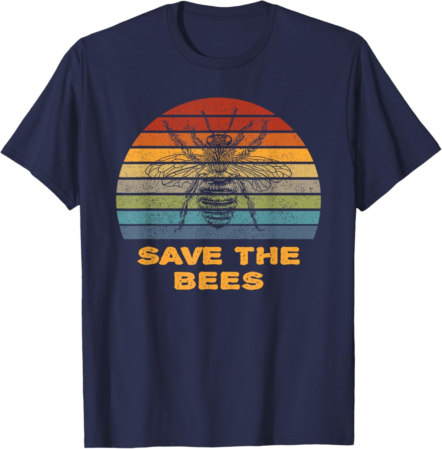 Save The Bees - Retro Bumble Bee Silhouette Beekeeper Gift T-Shirt - T-Shirt | Navy