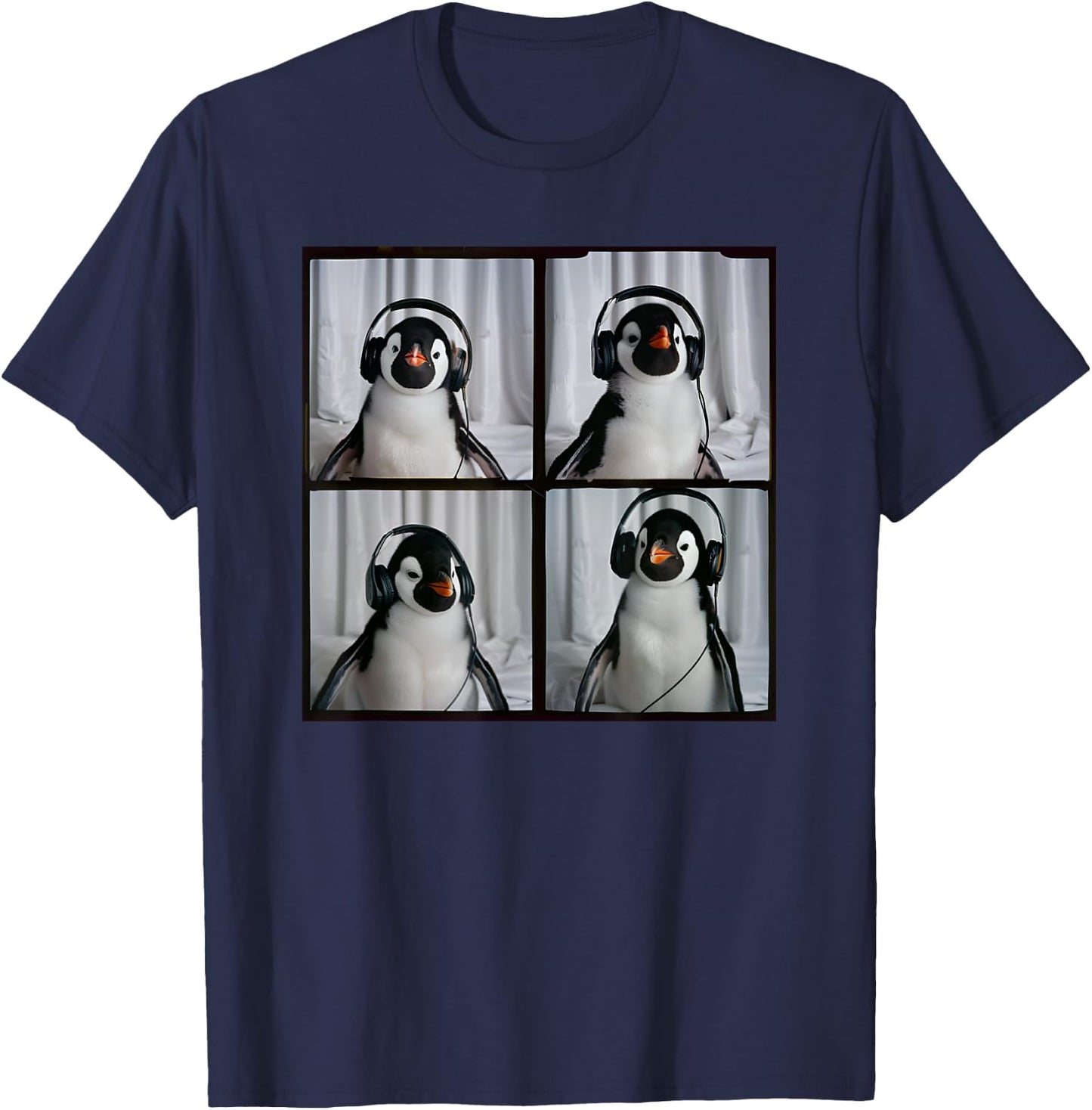 Penguin With Headphones Autism Sensory Zoo Penguin Lover T-Shirt - T-Shirt | Navy