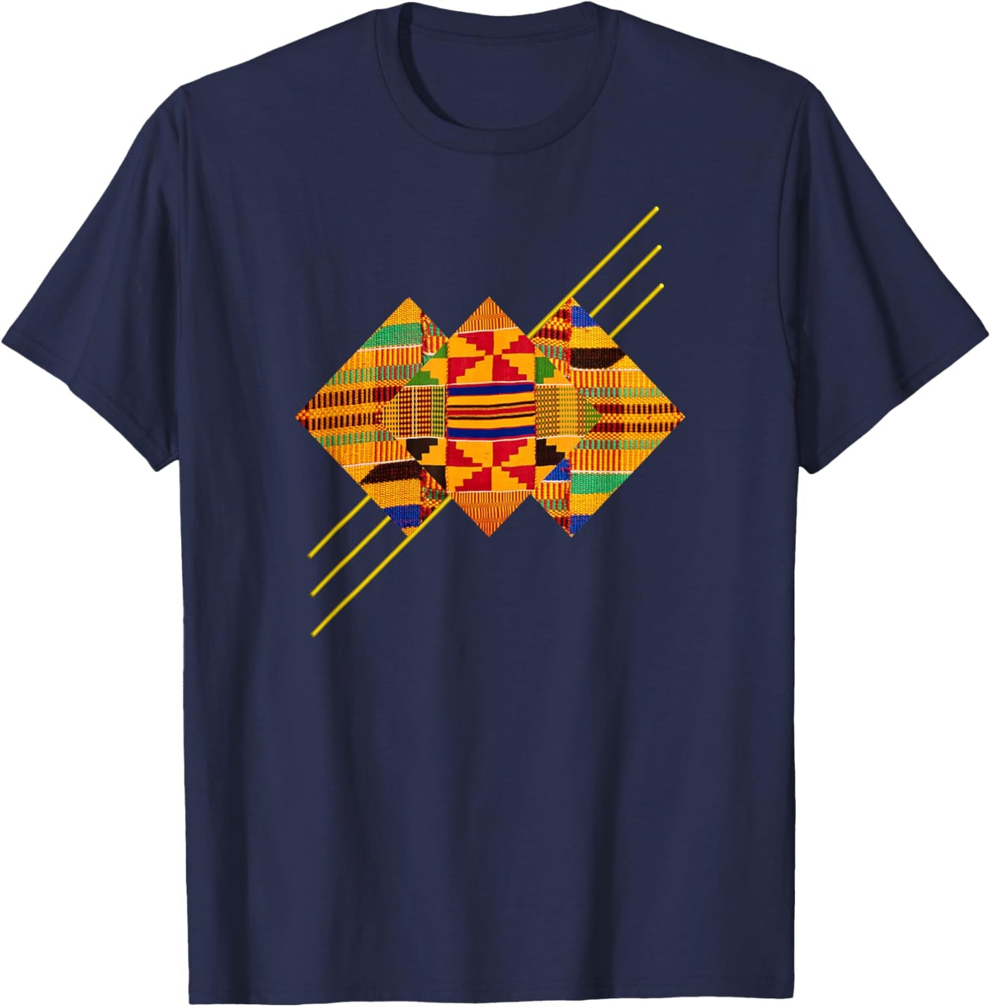 Traditional African patchwork Dashiki, Kente Illustration T-Shirt - T-Shirt | Navy
