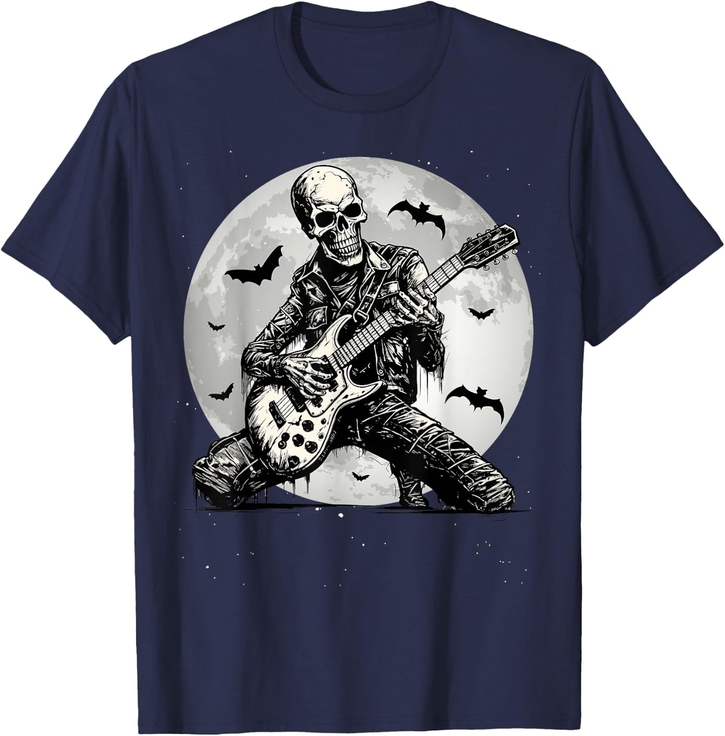 Skeleton Playing Guitar Punk Rock Music Halloween Kids T-Shirt - T-Shirt | Navy