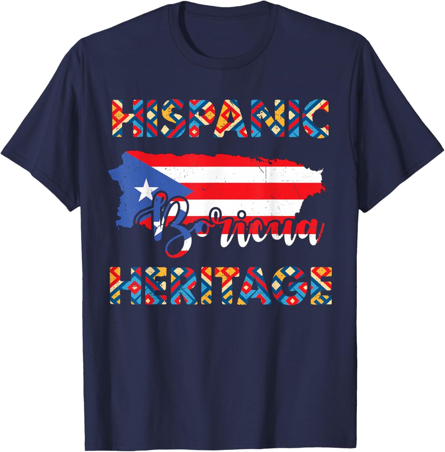 Puerto Rico Flag Shirt Hispanic Heritage Month Boricua Rican T-Shirt - T-Shirt | Navy