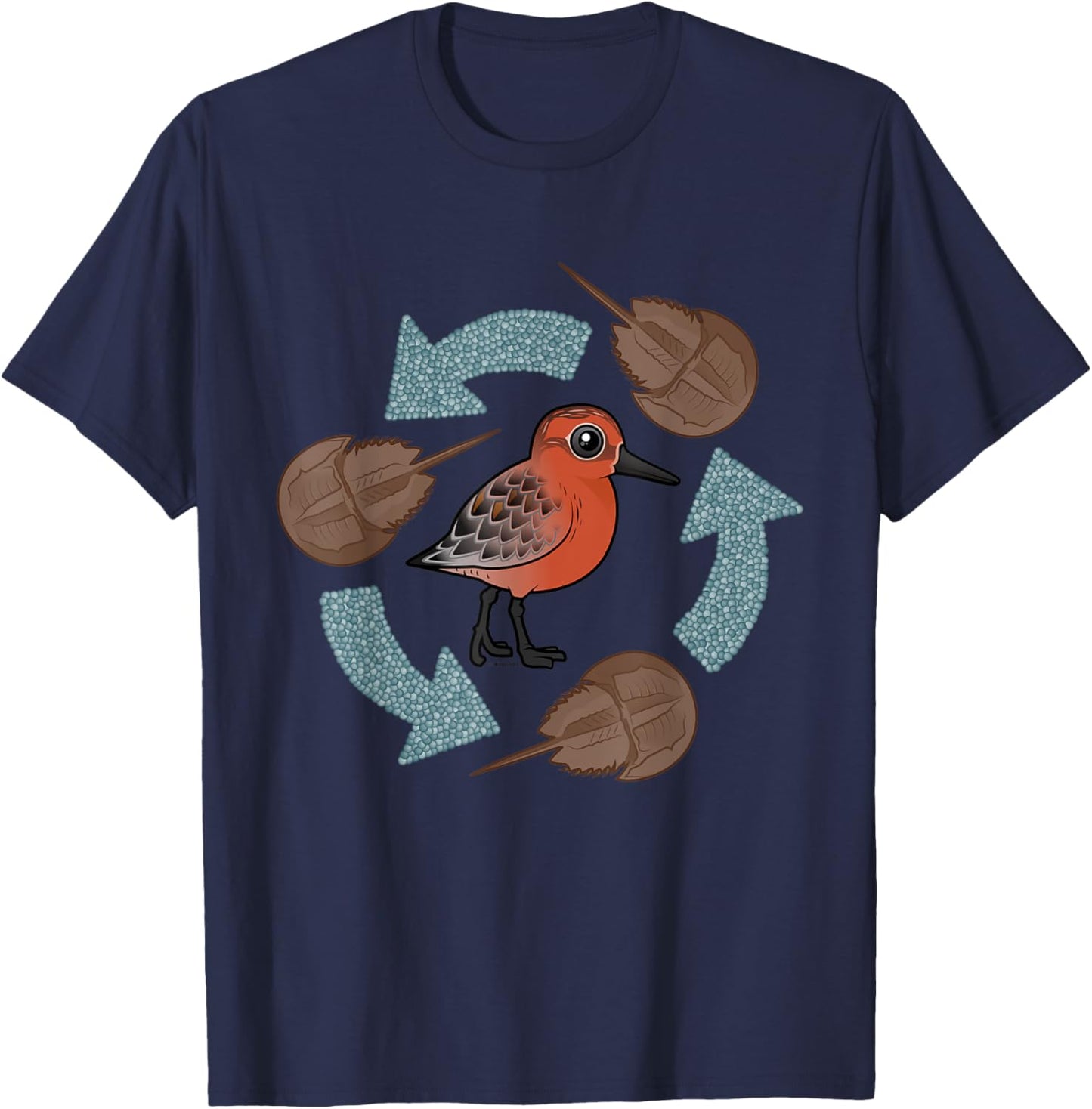 Horseshoe Crab Eggs - Red Knot Circle of Life Cartoon Bird T-Shirt - T-Shirt | Navy