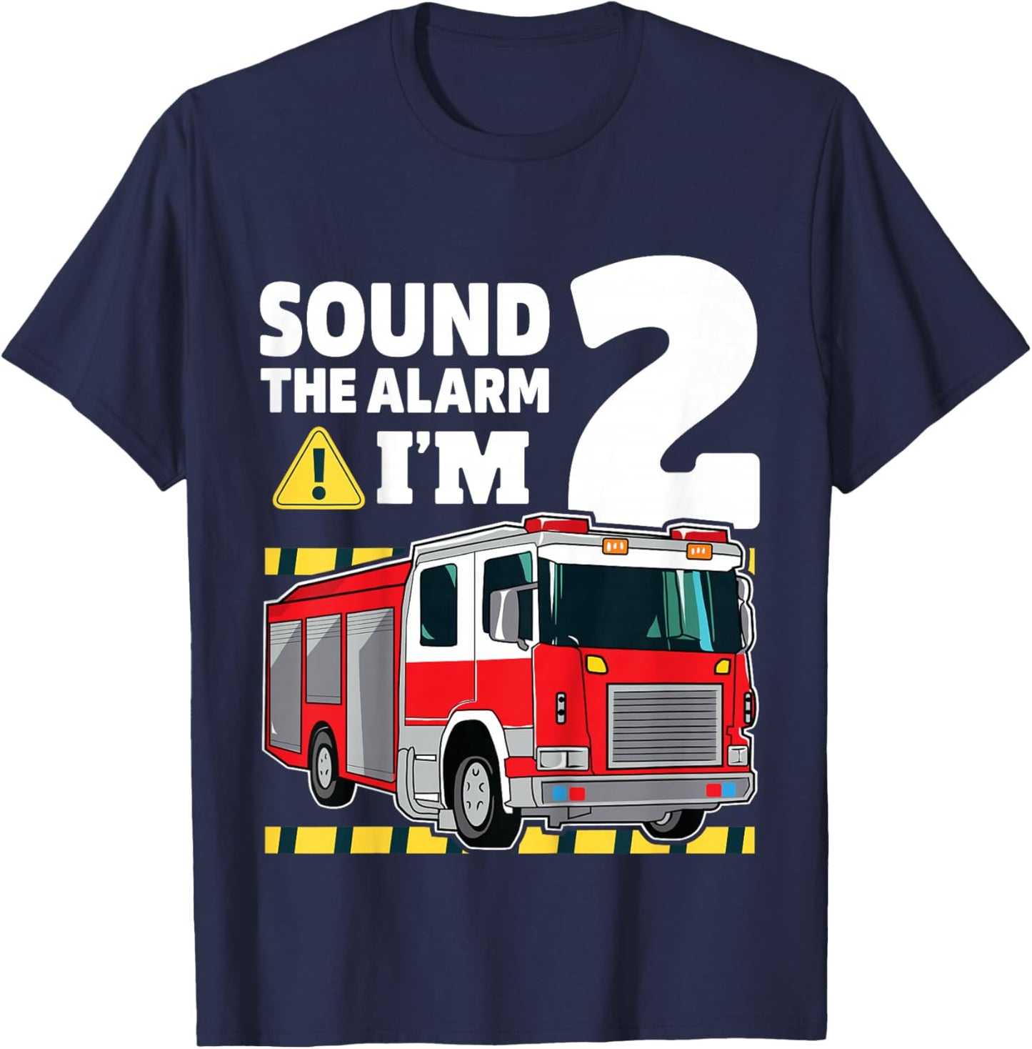Kids 2nd Birthday Boy Fire Truck 2 Two Year Old Firefighter T-Shirt - T-Shirt | Navy