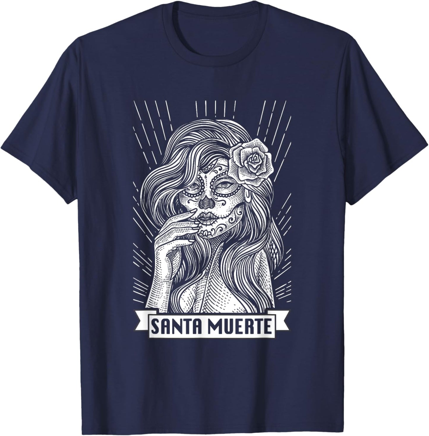 Santa Muerte Female Deity Satanic Mexican Dead Sugar Skull T-Shirt - T-Shirt | Navy
