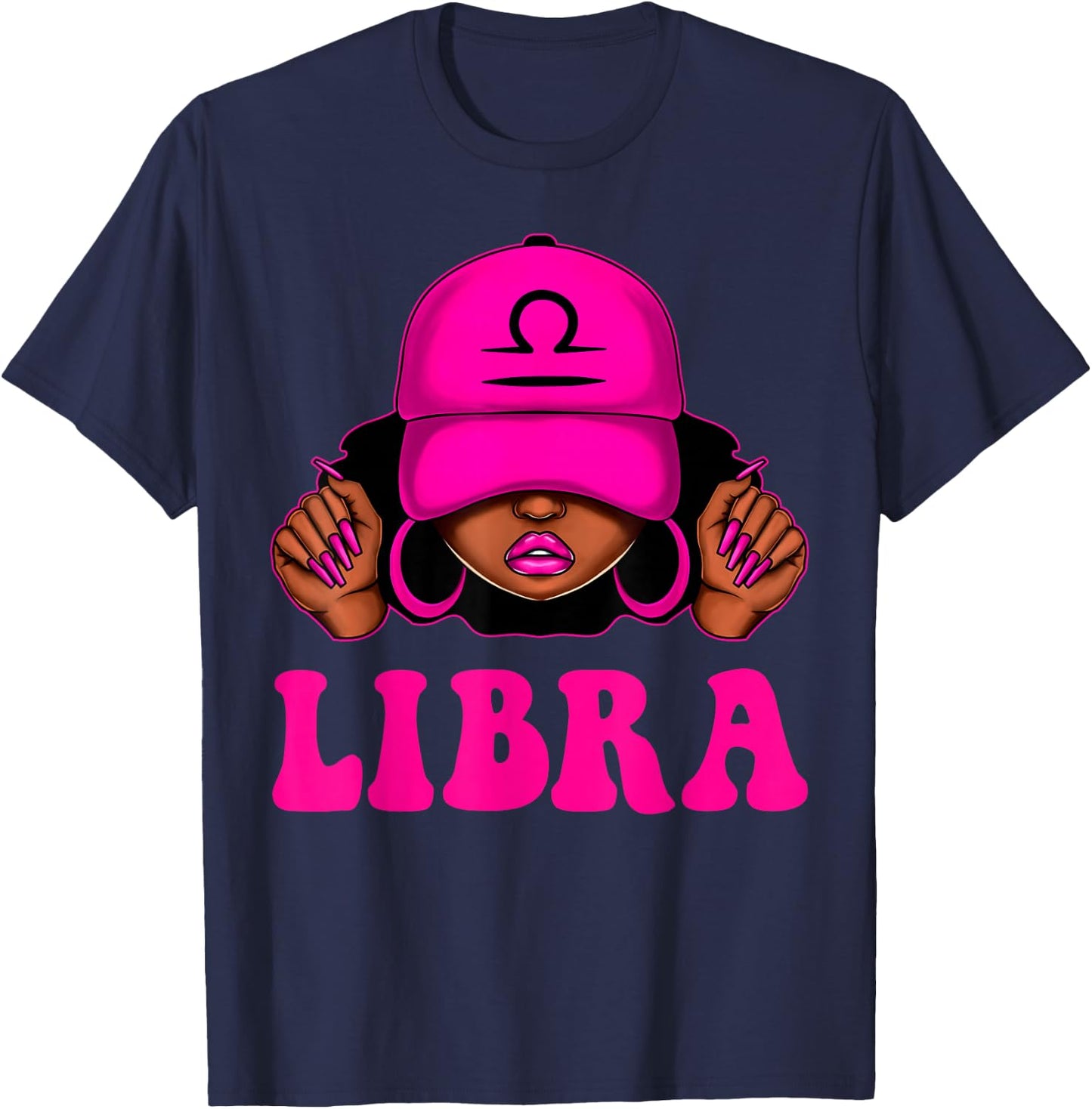 Libra Queen Sassy Black Woman Afro Girl Zodiac Birthday T-Shirt - T-Shirt | Navy