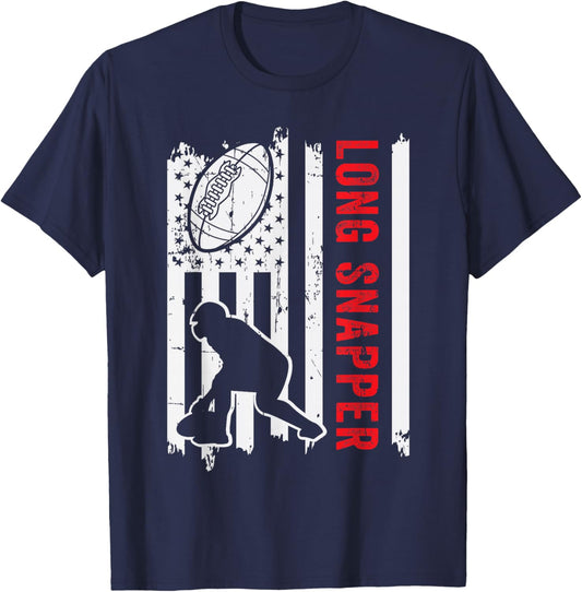 American Flag Long Snapper Football Player Position Team T-Shirt - T-Shirt | Navy