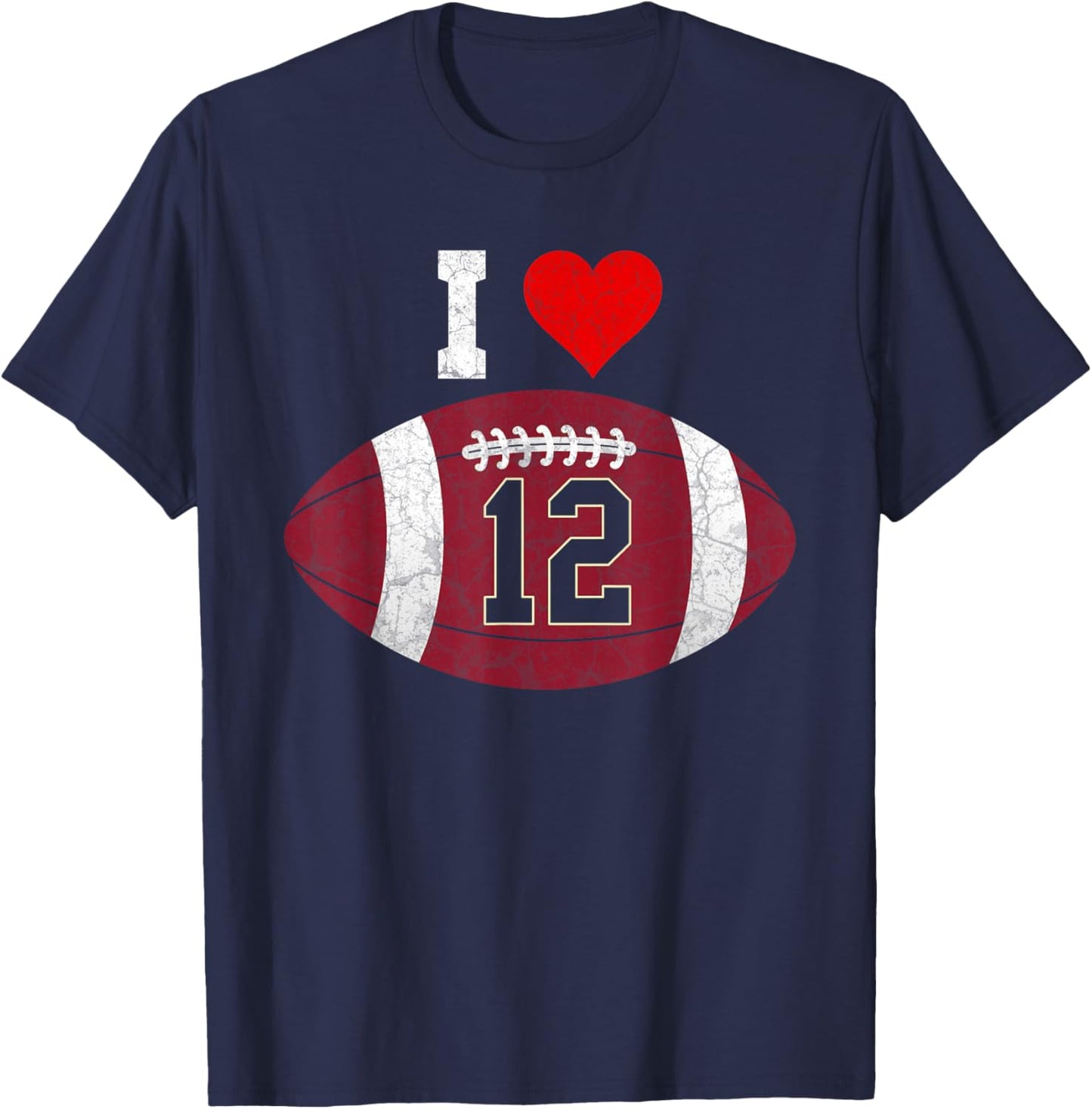 Football Number #12 Football Lover Gift Vintage Retro T-Shirt - T-Shirt | Navy