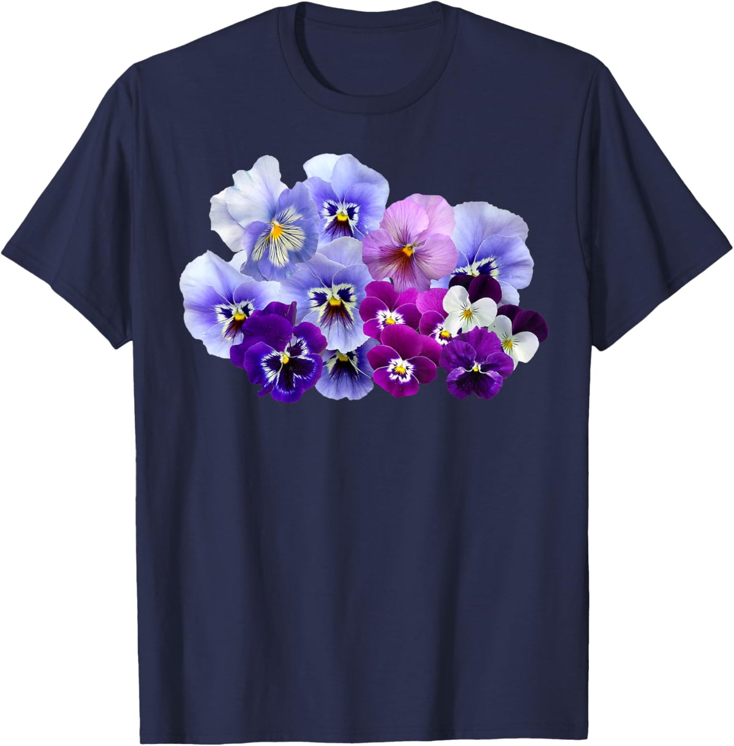 Purple and Blue Pansies Flower Gardening Pansy Lover Design T-Shirt - T-Shirt | Navy