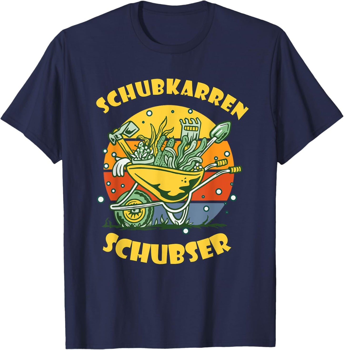 Gardening fun. Wheelbarrow pusher, Funny Garden Gardens T-Shirt - T-Shirt | Navy