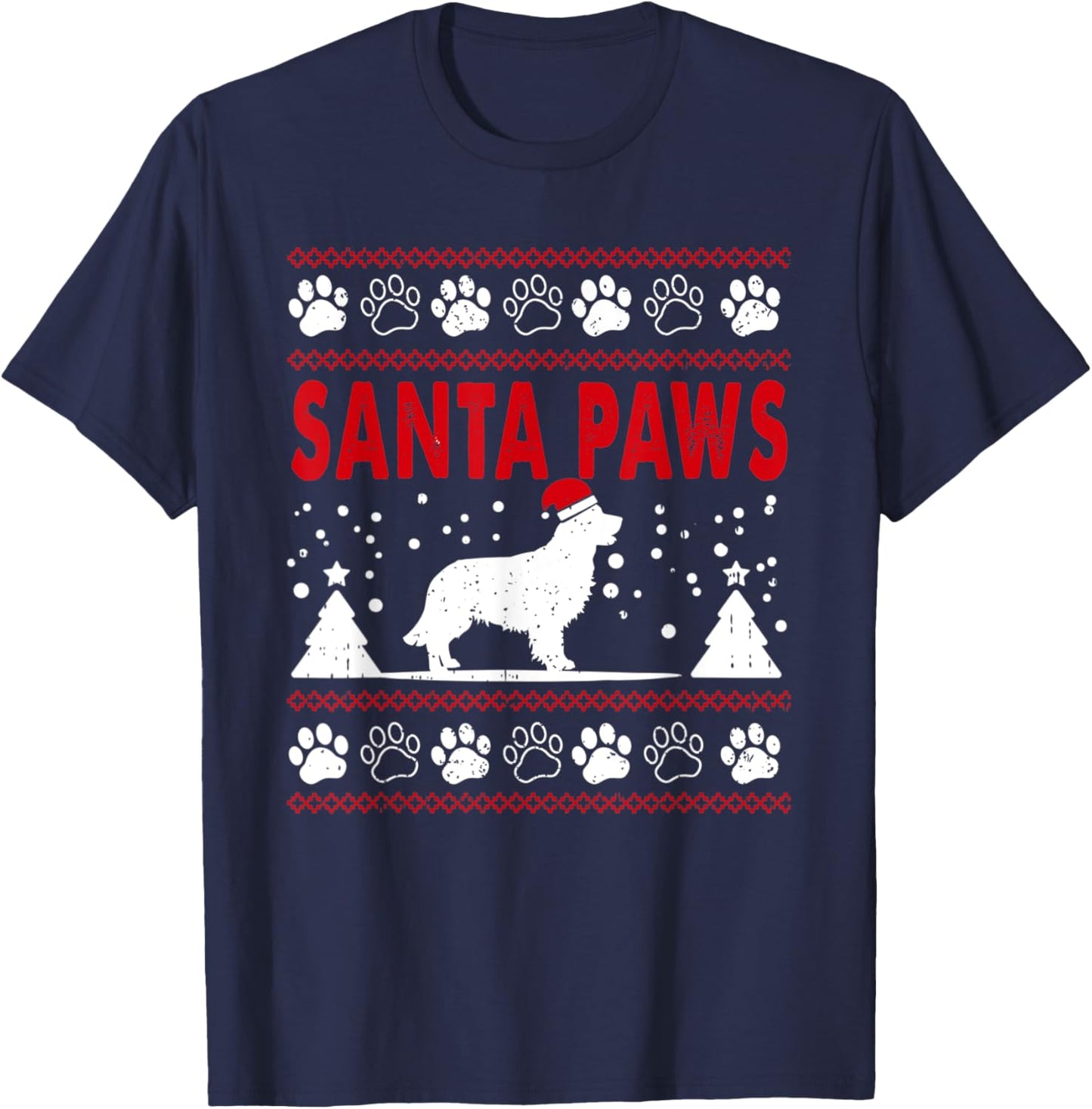 Santa Paw Golden Retriever Dog Merry Christmas Pajamas Women Kids T-Shirt - T-Shirt | Navy